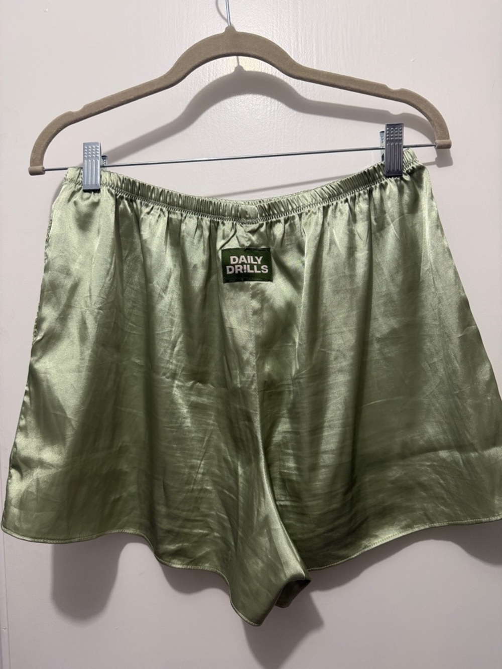 Daily Drills Green Satin Shorts - Picture 2 of 3